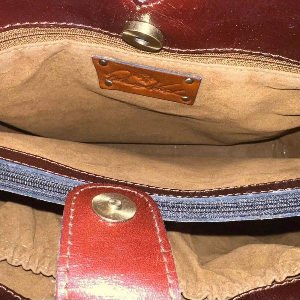 Patricia Nash Marion Metallic Cognac Brown Leather Heart Shaped Shoulder Tote - Picture 13 of 16
